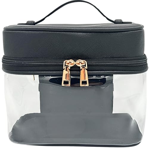 JAZD Clear Makeup Bag Toiletry Bag for Women Cosmetic Large Capacity Travel Make Up Bag Organizer Transparent Train Case TSA Approved (BLACK)