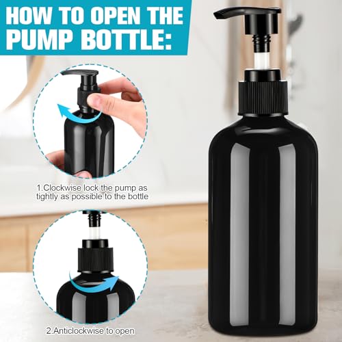 32 Pcs Empty Plastic Pump Bottles 8oz Refillable Lotion Pump Bottle Containers with Dispenser for Shampoo, Conditioner, Face Cream, Massage Oil, Liquid Soap (Black)