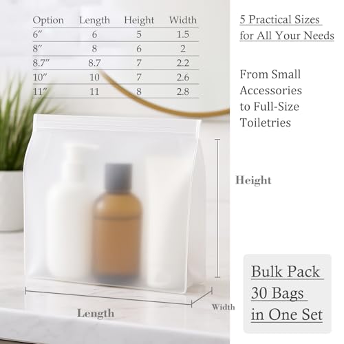 Circloophs 30 Pack Clear Makeup Bag Organizer Cosmetic Zipper Pouch TSA Approved Small Travel Pouches Transparent EVA Reusable Water-resistant Plastic Clear Gift Bags Bulk, Frosted, 10¡± x 7¡± x 2.6¡±