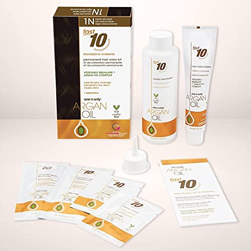 One 'N Only Fast 10 Permanent Hair Color Kit - Hair Dye for Women with Argan Oil to Maintain Moisture Balance - Advanced Micro-Pigments for Natural Tones (1N Natural Very Black) (Pack of 2)
