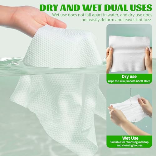Disposable Face Towels 100 Count, Biodegradable Facial Towels for Sensitive Skin, Ultra Soft & Thick Face Cloth, Lint- free Dry Wipes for Makeup Remover, Skincare and Cleansing (2 Pack)