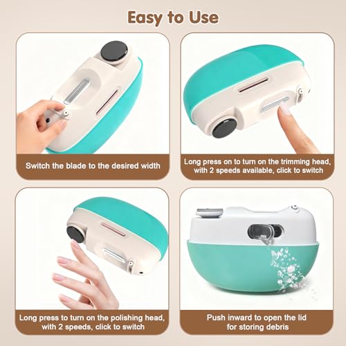 Adjustable Blade Opening Electric Nail Clipper for Thick & Thin Nails, Electric Nail Clippers for Seniors & Adults, Baby Electric Nail Trimmer, Automatic Nail Clipper for Fingernail & Toe (Green)