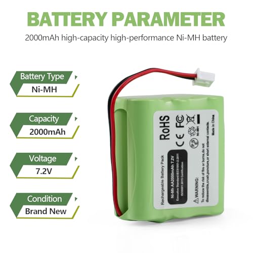 Replacement Battery for 2Gig BATT1, BATT1X, BATT2X, 6MR2000AAY4Z, GC2 2GIG-CNTRL2 2GIG-CP2, GCKIT311, Go Control Panel Alarm System 10-000013-001, PERS-4200 Ni-MH [7.2V, 2000mAh]