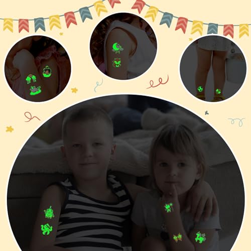Partywind 204 Styles Luminous Kids Temporary Tattoos, Glow Party Supplies Favors for Kids Goodie Bag Stuffers, Fun Birthday Party Decorations for Boys Girls Games (Individually Wrapped Cut)