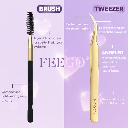 FEEGO Lash Extension Kit 100D/ 200D Fluffy 10-20MM D Curl Lash Clusters Eyelash 160pcs Extension Kit Individual Lashes with Lash Bond and Seal Lash Remover Lash (100D LASH KIT)