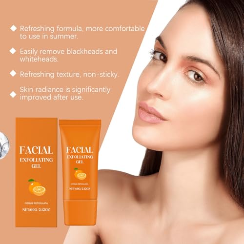2Pcs Facial Exfoliating Gel, Orange Enzyme Hydrating Facial Scrub, Deep Cleansing Moisturizing Orange Peeling Gel, Remove Blackheads, Rejuvenating Skin Repair(60g)