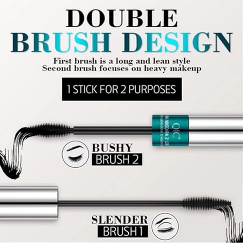 2 in 1 4D Silk Fiber Lashes 5x Longer Waterproof Mascara, No Clumping Long-lasting Black Mascara