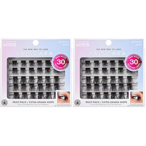 FALSCARA Collection Lash Extension Kit Multi Pack, Extra Drama Wisps Eyelash Clusters, Featherlight False Eyelashes, 18mm-20mm Ultra Glam Volume Lash Extension Wisps, 30 Lash Clusters (Pack of 2)