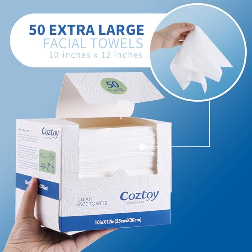 Disposable Face Towels, 10"¡¿12", Ultra Thick Facial Towelettes Disposable, Soft Single Use Face Towel, 100% Biodegradable Makeup Remover Dry Wipes, 1 Pack