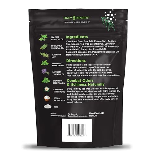 Tea Tree Oil Foot Soak with Epsom Salt - Made in USA - for Toenails, Athlete's Foot, itchy Feet, Stubborn Smelly Foot Odor, Pedicure, Foot Calluses & Soothes Sore Tired Achy Feet - 64 oz
