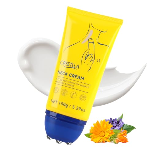 Neck Firming Cream with Roller - Infused with Peptides, Collagen, Hyaluronic Acid & Ceramides, Anti-Aging Neck & Chest Cream to Smooths Wrinkles and Fine Lines (2.82 Fl Oz)
