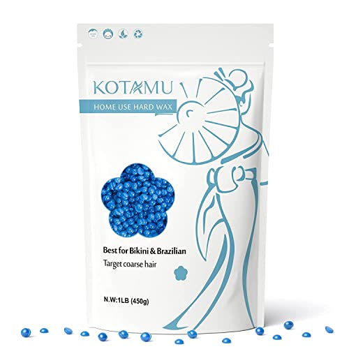 KOTAMU Waxing Kit - Wax Warmer for Hair Removal, Blue Hard Wax Beans 1lb for Brazilian Arms Armpit Back Body Bikini Wax at Home Salon for Women Men