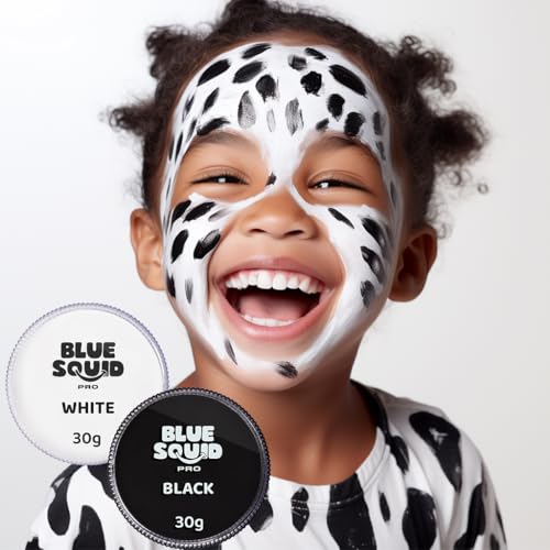 Blue Squid Face Paint Water Based Single Cake Professional Face & Body Paint - Water Activated, Kids Adults Face Painting for Costume, Halloween Makeup, Cosplay - Classic Black & White Face Paint 30g