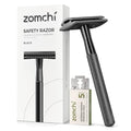 ZOMCHI Safety Razor for Men with 5 Double Edge Safety Razor Blades, One Blade Safety Razor, Metal Razor Zero Waste ? Black