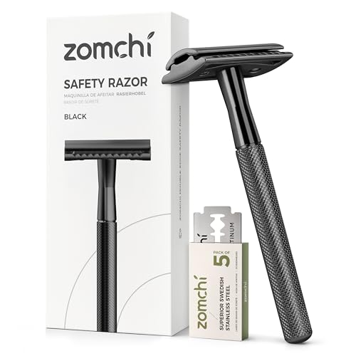 ZOMCHI Safety Razor for Men with 5 Double Edge Safety Razor Blades, One Blade Safety Razor, Metal Razor Zero Waste ? Black