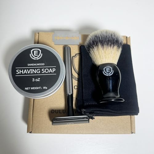 Wet shaving kit Men's Travel - Essential Shaving Brush Set - with Shaving Brush, Sandalwood Scented Shave Soap, High - Quality Zinc-Alloy Razor, Travel Bag & Gift Box