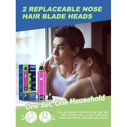 Nose Hair Trimmer for Women and Men£¬Rechargeable with LED Display,2 in 1 Painless Multifunctional Ear and Nose Trimmer with IPX7 Waterproof Dual Edge Blades-Magenta