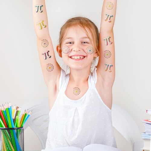 WATINC 600 Pcs Pi Day Tattoos Sticker Bulk, 25 Sheets Pi Symbol Temporary Tattoos, Pi Day Fake Tattoo Stickers Decorations, Math Pi Theme Party Favor Decor for Kids School Classroom Class Activities