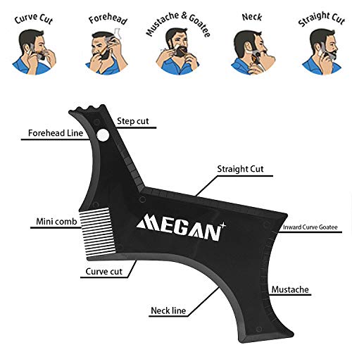 Megan beard shaping tool,5 piece set beard shaper for man - include professional straight edge razor,template guide,10 count of double edge blades,barber pencil and stainless steel scissors.