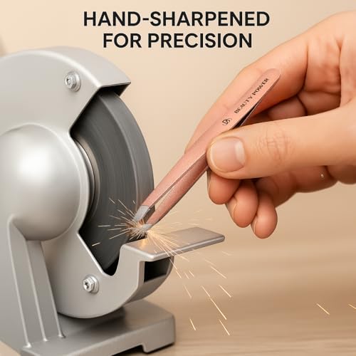Slant Tip Precision Tweezers - Stainless Steel Eyebrow Tweezers for Women & Men - Precision Tweezers for Facial Hair, Ingrown Hair & Brow Shaping - Professional Beauty Tool - Rose Gold