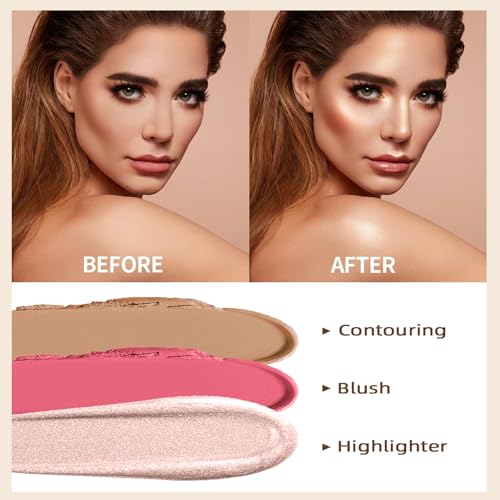 PHOERA Foundation,PHOERA CC+ Cream Color Correcting Anti Aging Hydrating Serum &SPF 25+,3 Pcs Cream Contour Stick Makeup Kit, Shades with Highlighter Stick, Blush Stick and Bronzer Contour Stick