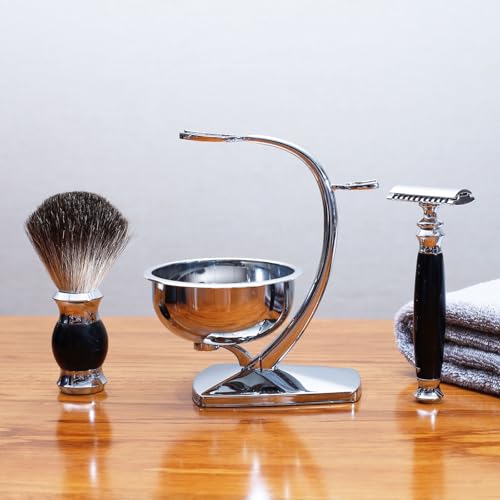 Shaving Kit,Double Edge Safety Razor with 10 Original Blades for Men,Badger Hair Shaving Brush and Bowl Kit,Stand Holder,Men's Grooming Tool Set