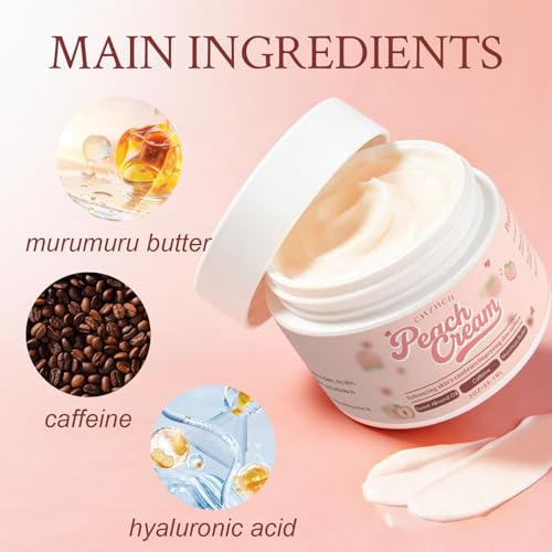 Peach Firming Body Cream | Lightweight Hydrating Moisturizer with Cupuacu Butter & Hyaluronic Acid | Non-Greasy, Quick-Absorbing for Daily Skin Comfort | 2 Oz (Peach)