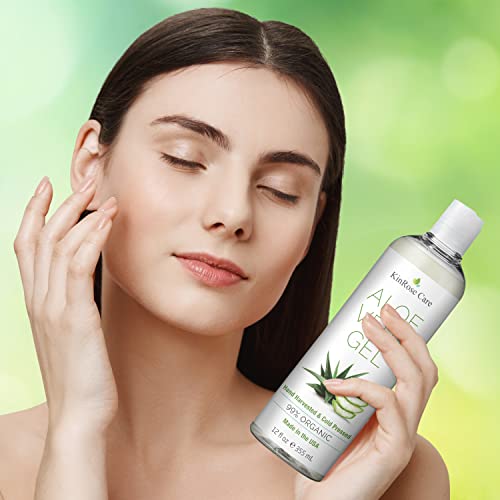 12oz Organic Aloe Vera Gel for Face, Skin, Hair & Sunburn Relief - From 100 Percent Pure Aloe Vera - Cold Pressed, Vegan, Unscented - Made in USA. (Pack of 2)