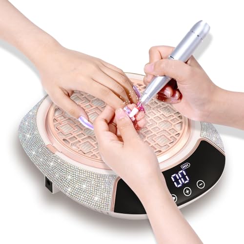 Nail Dust Collector,3500RPM Cordless Dust Collector Nail Tech with LED Display,Rechargeable Dust Suction Machine with Reusable Fillter for Acrylic Gel Polish,Salon & Home AB Diamond