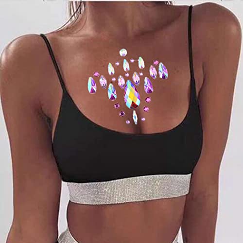 Mermaid Pink Face Gems Rhinestone Face Jewels Tattoo Rave Body Stickers Festival Chest Gems for Women and Girls 2PCS (Face Gem2)