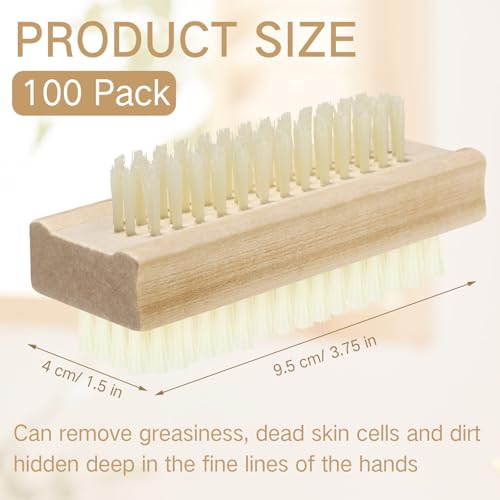 Patelai 100 Pack Wooden Nail Brush Bulk Two-sided Hand Fingernail Brush Non-slip Wood Heavy Duty Stiff Nail Scrubber for Nails and Toes Cleaning, Hand Scrub Brushes for Travel