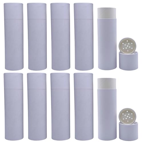 GreenWay 4oz / 115g Small Kraft Paper Shaker Tubes with Sifters & Lids - 10 Pack Biodegradable Containers for Powdered Cosmetics - Fully Compostable Spice Sifting Tubes ? White