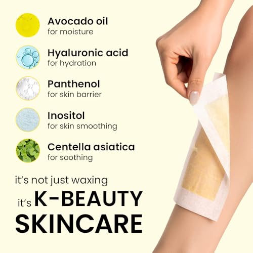 Gorilla Waxing Korean Strip & Go Wax Strips Kit, 28 Multi-Size Sugaring Wax Strips + 4 Calming Serum Wipes, Ready-to-Use Hair Removal for Face & Body, Suitable for Sensitive Skin, Korean Skin Care