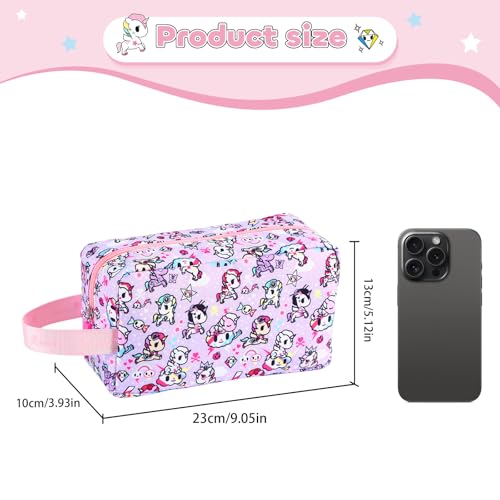 Tokidoki Makeup Bag for Women, Large Capacity Cosmetic Organizer & Toiletry Pouch with Handle, Official Licensed Unicorno Travel Cartoon Portable Makeup Case
