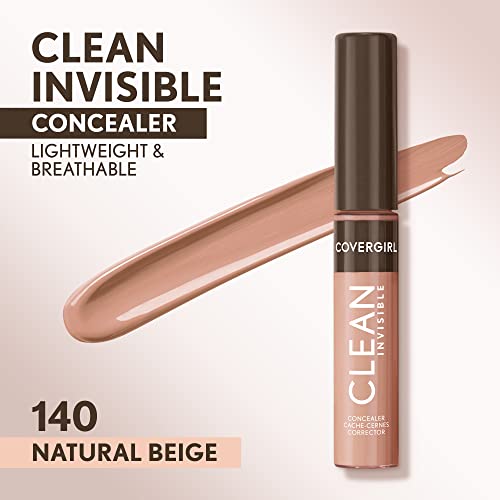 Covergirl Clean Invisible Concealer, Lightweight, Hydrating, Vegan Formula, Natural Beige 140, 0.23oz (Pack of 2)