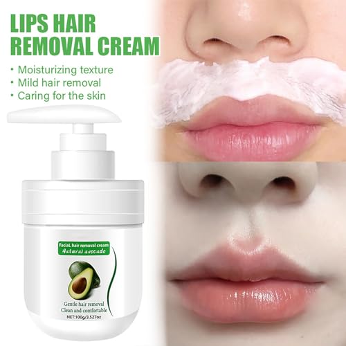 Facial Depilatory Cream, Avocado Facial Hair Removal Cream for Women for Upper Lip and Chin, Moisturizing Facial Hair Remover for Body Sensitive Skin, Gentle and Non-irritating 3.52 FL.OZ