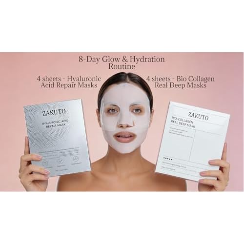 8 Day Glow & Hydration Routine ? Bio Collagen + Hyaluronic Acid Masks (8 Count) | Alternating Face Mask System for Firming, Deep Hydration & Glass Skin