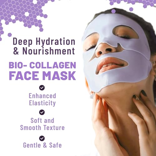 Bio-Collagen Overnight Face Mask ? Hydrating & Nourishing Sheet Mask with Niacinamide, Galactomyces & Hyaluronic Acid ? 6 Pack, Improves Elasticity & Softens Skin, For All Skin Types (Purple)