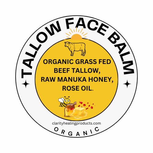 Organic Grass-Fed Beef Tallow-Raw Manuka Honey MGO 263+ Face Balm-Rich in Nutrients, Vitamin A,D and E, Natural Anti-Aging. Rose Fragance from natural Rose extract.