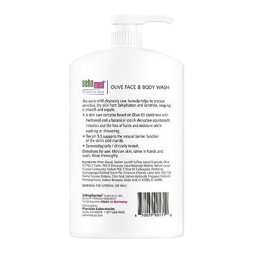 Sebamed Olive Face and Body Wash With Pump for Sensitive and Delicate Skin pH 5.5 Ultra Mild Dermatologist Recommended Cleanser 33.8 Fluid Ounces (1 Liter)