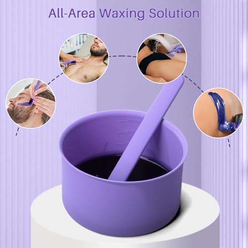 BLITZWAX 2pcs Silicone Wax Pot Liners for Hair Removal, Purple Wax Warmer Bowls Kit with Sticks for Women and Men Body Waxing, Reusable and Easy to Clean Accessories, Compatible with 16 oz Waxing Kit