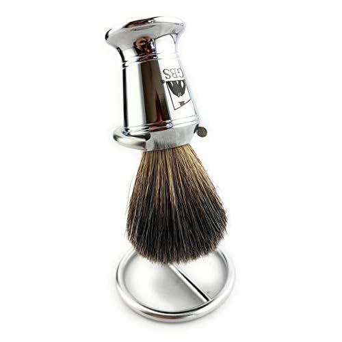 G.B.S Modern Shaving Set, Compatible Razor with 3 Blade Lubricated Strip Cartridge, Badger Shaving Brush with Chrome Handle, Stainless-steel Razor and Brush Stand