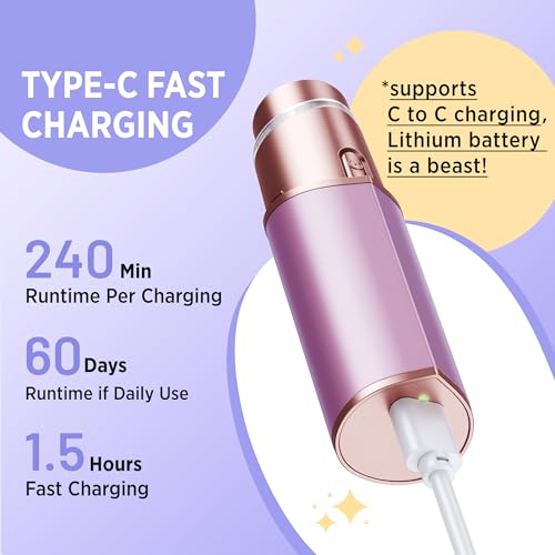 Facial Hair Removal for Women: Electric Razor for Smooth Skin Painless Trimmer Rechargeable Shaver for Upper Lip Peach Fuzz Chin Pocs Hair at Home Travel Gifts for Women(Purple)