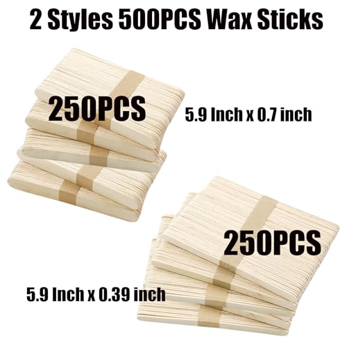 500PCS Professional Wax Sticks, Wooden Hair Removal Applicators, Natural, 5.9 Inch, 2 Sizes for Body and Precise Areas