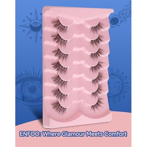 Half Lashes Natural Eyelashes 3/4 Wispy Lashes Natural Look Cat Eyelash False Corner Lash Long Strip Fluffy Pack 7 Pairs 16MM D18