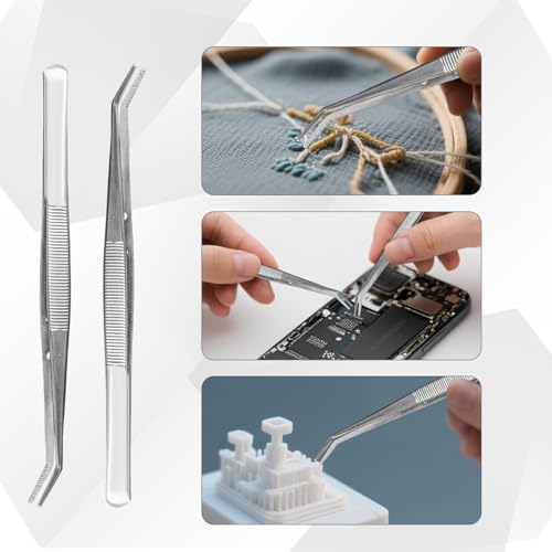 36 Pcs Stainless Steel Tweezers Multipurpose Sewing Machine Forceps Bulk with Curved Serrated Tip for Crafting (Silver)
