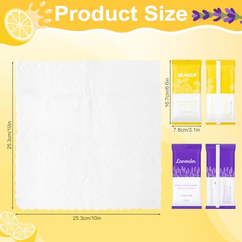 Moist Cotton Towels, 10"x10" Disposable Refreshment Pre Moistened Towels Individually Wrapped Face & Body Wet Moist Terry Cotton Towelettes for Travel Hotel Sport Camping Spa (Lavender Lemon 200Pcs)