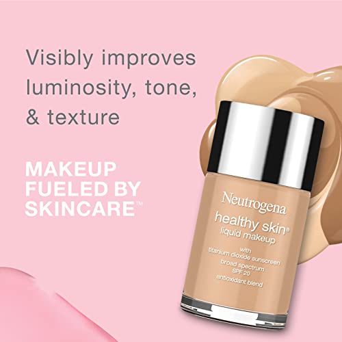 Neutrogena Healthy Skin Liquid Foundation Makeup with Broad Spectrum SPF 20 Sunscreen, Lightweight, Medium Coverage Makeup with Sunscreen and Pro-Vitamin B5, Caramel 105, 1 fl. oz