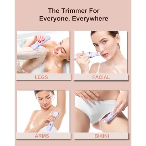 Bikini Trimmer for Women,Painless Electric Razor for Pubic Hair,Rechargeable Body Hair Trimmer,Electric Shaver Removal with Snap-in Ceramic Blades IP7X Washable Head,Wet and Dry Use, Light Purple