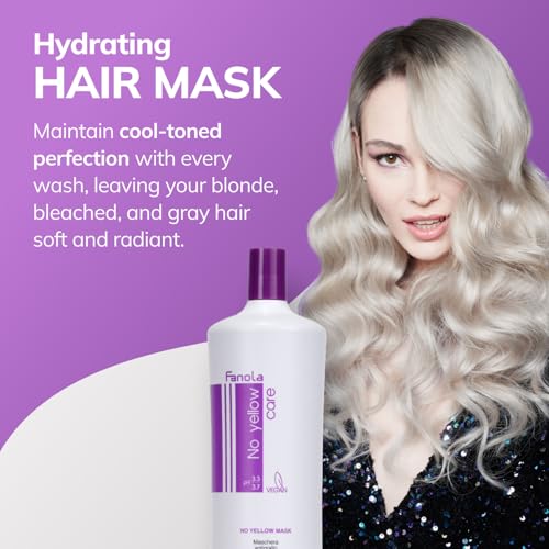 Fanola No Yellow Purple Hair Mask - Acidic pH Deep Conditioning Hair Mask for Blonde, Bleached & Grey Shades - Intense Violet Pigment Neutralizes Brassy Tones (33.8 Fl oz)